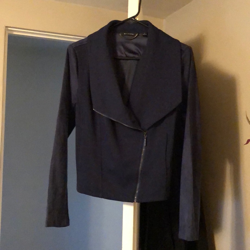 Navy faux suede moto jacket